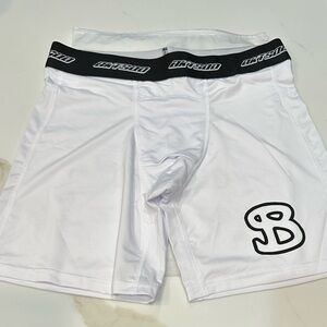 BKTSQD White Compression Shorts with Black B Logo - Youth M or XL
